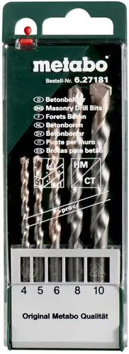 Metabo 627181000 Beton-Spiralbohrer-Set 5teilig 4 mm, 5 mm, 6 mm, 8 mm, 10mm Zylinderschaft 5St.