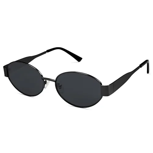 WONAVEHY Ovale Retro-Sonnenbrille für Damen und Herren, Designer-Sonnenbrille, klassische Farbtöne, UV400-Schutz, Schwarz