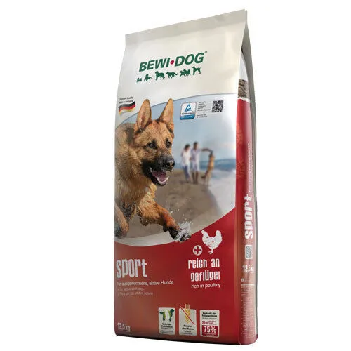 BEWI DOG Sport Hundefutter 12,5 kg - Hochwertiges Alleinfuttermittel für aktive Hunde, reich an Geflügel für optimale Energie und Gesundheit.