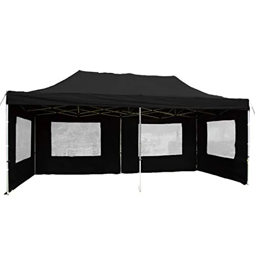 Falt-Pavillon Partyzelt mit Seitenteilen solide Ausführung für Garten Terrasse Feier Markt als Unterstand Plane wasserdichtes Dach 270/m² 3 x 6 m schwarz
