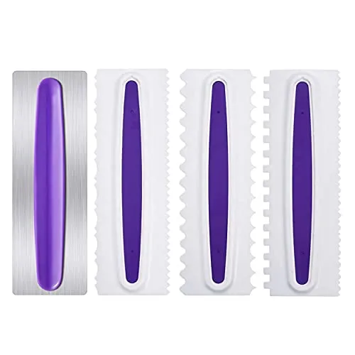 Tortenspachtel,4 Stück Tortenschaber Kuchen Dekorieren Kamm Kuchen Glatter Schaber Kuchenschaber Fondant Spatel Icing Glätter,für Gebäck Zuckerguss Ghee Kamm Backen