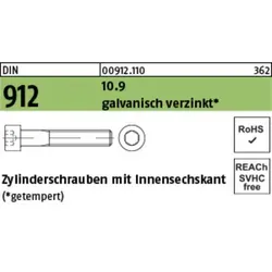 Zylinderschraube DIN 912 M12x340 - Hochwertiger Stahl 10.9 - Eisenwaren - Robuste Zylinderschraube aus Stahl Güte 10.9, ideal für hohe Belastungen mit Innensechskant und galvanischer Verzinkung für Korrosionsschutz.