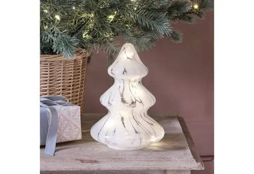 Lights4fun LED-Dekofigur LED Glas Tannenbaum weiß gefleckt