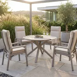 MR.DEKO Gartenlounge-Set Sevilla mit Tisch Malaga - Stilvolle Relaxsessel für Garten und Balkon - Gartenmöbelset mit 6 Relaxsesseln Sevilla und 1 Gartentisch Malaga (200x90 cm). Witterungsbeständig, ergonomisch und vielseitig kombinierbar – ideal für gemütliche Stunden im Freien.