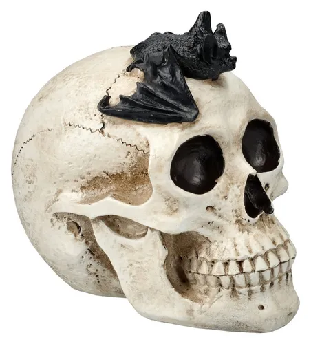 Figuren Shop GmbH Dekofigur Totenkopf mit Fledermaus - Totenschädel Dekoration Gothic Skelett