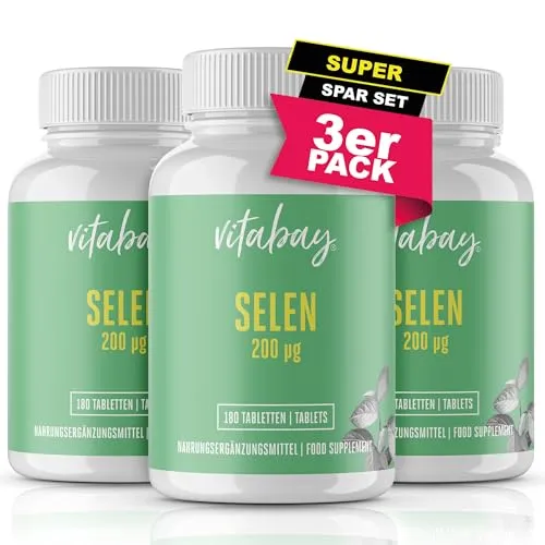 Vitabay Selen hochdosiert 200mg Vegan - 540 Selen 200µg Tabletten Selen Komplex Vegan - Selen 200 mcg Kapseln hochdosiert Selen Tabletten Selen Kapseln Hochdosiert - Laborgeprüft