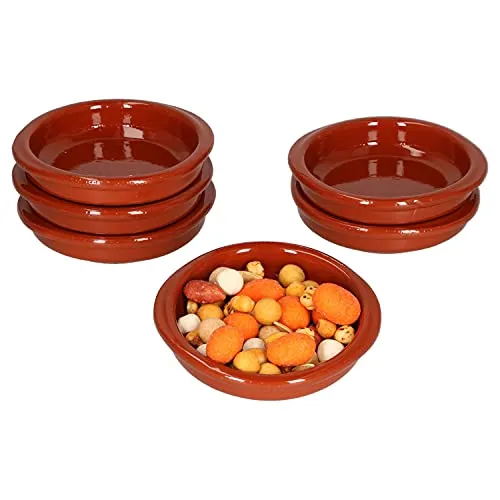 MamboCat Cazuela mit Griff 6er Set Schalen Bernd aus Ton glasiert Ø 10,5cm Größe XS 70ml Gefäß hitzebeständig I Auflaufform rund Keramik antik & mediterran I Unikat Handarbeit I Vintage I Mittelalter