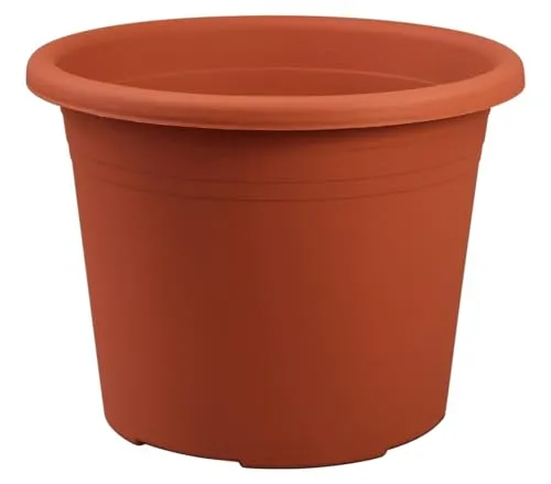 Dehner Blumentopf Cylindro, Pflanzentopf frostbeständig/UV-beständig/wetterfest, Pflanzkübel recycelt, ca. Ø 40 cm, Höhe 28 cm, Kunststoff, terrakotta