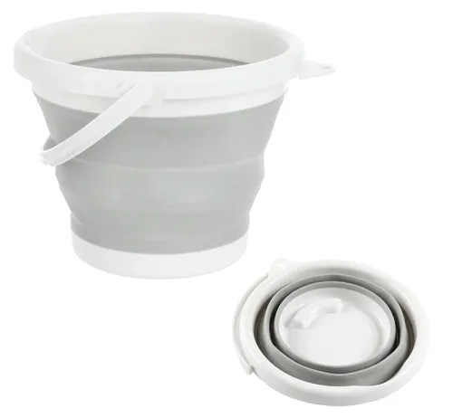 Falteimer 5l grau weiß Ø25x6cm Kunststoff Eimer faltbar Silikoneimer mit Henkel Putzeimer Campingeimer Haushaltseimer
