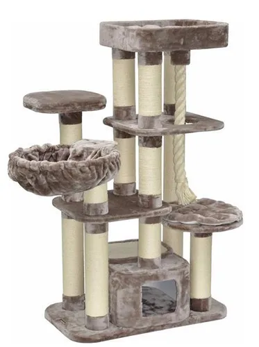 Dazikemo Kratzbaum Memphis braun 157 x 85 x 50 cm - Kratzbaum für große Katzen mit gemütlichen, abnehmbaren Kissen und verstärkter Bodenplatte. Ideal für kräftige Katzen, gefertigt aus hochwertigem Plüsch.