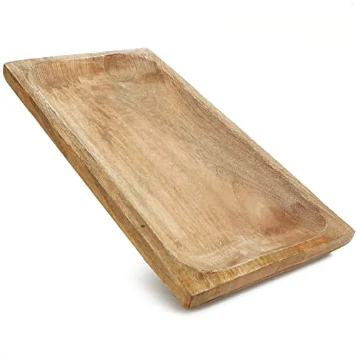 com-four® Deko-Teller aus Mangoholz - rechteckiges Holz-Tablett für Zimmerdeko - Wohnaccessoire - Serviertablett als Raumdekoration - Holzschale für Obst und Snacks (01 Schale - groß - Mangoholz)