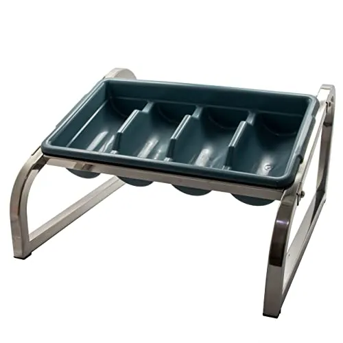 ACMax Edelstahl Besteck Ständer mit Einsatz - Praktischer Buffetständer aus Edelstahl, ideal für die Küche mit 4 Boxen für Besteck und Zutaten. Perfekt für Events und Organisation.