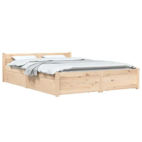 vidaXL Massivholzbett mit Schubladen 140x200cm - Modernes Bettgestell aus massivem Kiefernholz mit praktischen Schubladen für optimalen Stauraum und einem bequemen Kopfteil zum Entspannen.