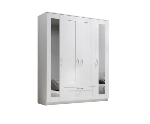 Boxxx Kleiderschrank mit Spiegel, Weiß, 7 Fächer - Moderner Kleiderschrank in Weiß, aus robustem Metall mit 7 Fächern und 1 Schublade. Ideal für das Schlafzimmer, bietet die Schrankfront mit Spiegel zusätzlichen Komfort.