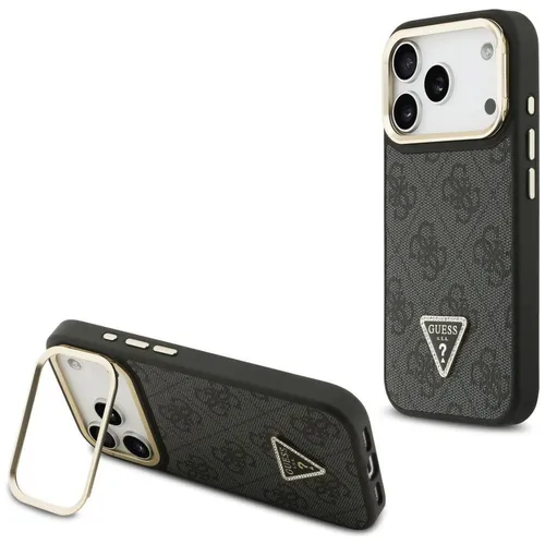 GUESS iPhone 17 Pro Hülle Case MagSafe Stand Camera Frame Strass Triangle Black