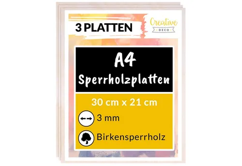 Creative Deco Bastelnaturmaterial 10 x Sperrholzplatte 3mm - Dünne Birkensperrholz-Zuschnitte für kreative Projekte. Ideal für Laser- und Laubsägearbeiten sowie Brandmalerei. Perfekt für Hobby und Kunsthandwerk.
