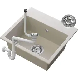 Granitan Granitspüle MILOS - Beige, kompakte Einbauspüle mit Chromsyphon - Sanitäranlagen & Zubehör - Die MILOS Granitspüle bietet eine ideale Lösung für kleine Küchen mit kompakten Abmessungen und hochwertigem Design, perfekt für effizientes Kochen und Spülen.
