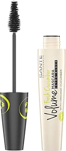 SANTE Naturkosmetik Mascara, Schwarze Wimperntusche für volle Wimpern, Vegane Formel mit Bio-Gurkenextrakt, Fresh Cucumber Volume Mascara, 1 x 12 ml