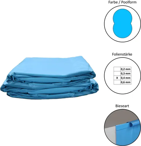 SUMMER FUN Poolinnenhülle 8-Form - 0,4 mm Stärke - Pool Innenhülle für 120 cm tiefe Achtform-Pools, aus UV-stabilisiertem Adriablau PVC. Ideal für Stahlwandpools mit Einhängebiese. Faltenfreies Design für perfekte Passform!