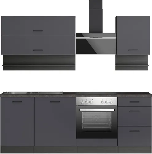 KOCHSTATION Küchenzeile KS-Frieda Breite 220 cm, wahlweise mit E-Geräten, mit 38mm starker Arbeitsplatte