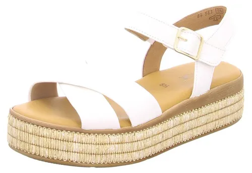 Gabor Riemchen Sandalen für Damen - Elegante weiße Plateau-Sandalen mit verstellbarem Schnallenverschluss. Die geflochtene Jute-Plattform sorgt für einen stilvollen Look, während die offene Zehenpartie und schmale Riemen für hohen Tragekomfort im Alltag sorgen.