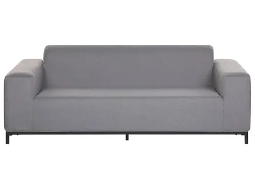 Trendy Sofa Rovigo - Polsterbezug grau mit schwarzem Gestell - Gartenmöbel für drinnen und draußen, wetterfest und stilvoll, perfekt für entspannte Stunden im Freien.