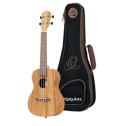 Ortega Guitars Konzert Ukulele Linkshänder – Timber Series - Konzert Ukulele für Linkshänder mit klarem, hellen Sound. Inklusive gepolstertem Gigbag für einfachen Transport. Ideal für Einsteiger und Musikliebhaber.