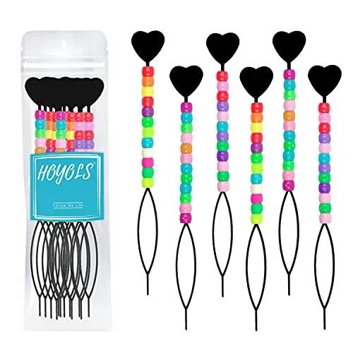 Hoyols Schnelle Haar Perlen Werkzeuge mit Bunten Pony Perlen Magic Topsy Haar Schwanz Braid Stringer Ponytail Maker für Kinder Mädchen 6pcs Schwarz