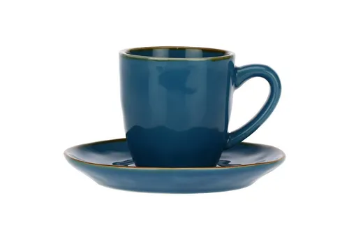 Rose & Tulpani Espressotasse Espresso Tasse mit Untertasse Blau Mokkatasse Concerto Blu Avio, 2-tlg., Steingut, Handgefertigt, Spülmaschinenfest, Mikrowellenfest, Backofengeeignet