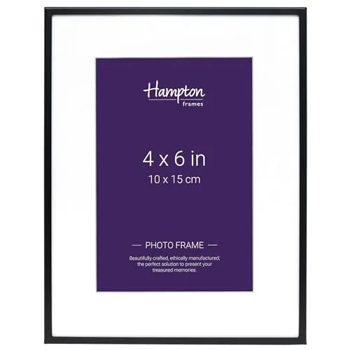 Hampton Frames, Bilderrahmen, 10 x 15 cm, mattschwarz, schmaler Rahmen, Passepartout mit abgeschrägtem Rand | Für Wand- und Tischaufstellung, klassisches Design