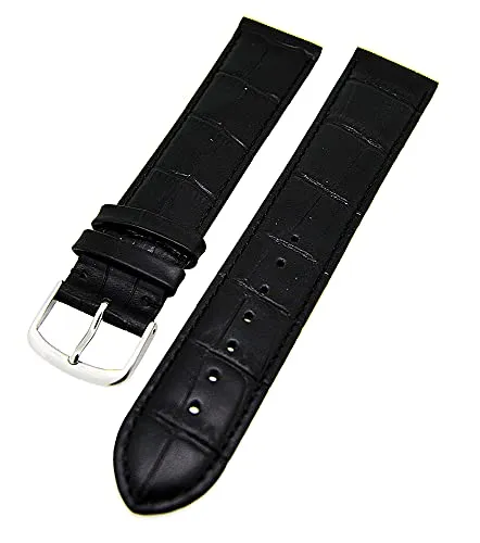 Uhrenarmband Kalbleder 18mm - 22mm Alligator-Struktur Farben wählbar Dornschließe S, XL (Schwarz, 20mm - XL)