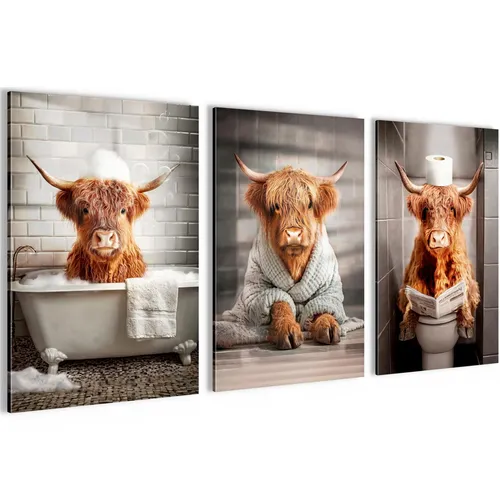 Wandbilder Set Tiere Wohnzimmer Flur - 3 Bilder 40x60 cm in orange von Novart