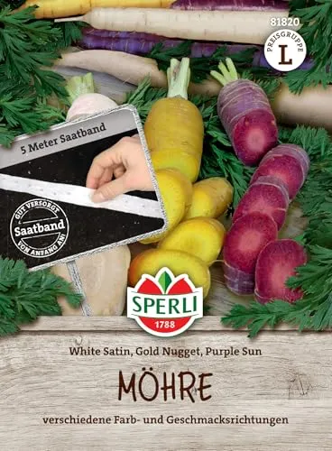 Sperli Möhrensamen White Satin, Gold Nugget, Purple Sun Saatband 81820 -Gemüsesamen für Möhren mit verschiedenen Farb- und Geschmacksrichtungen - Gemüsepflanzen