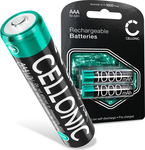 CELLONIC 2x AAA Akku Batterien - 1.2V 1000mAh: lange Laufzeit, wiederaufladbar, viele Ladezyklen - Batterien f. Fernbedienung Telefon Babyphone Solarlampe: aufladbare NiMH Akkus AAA Micro R03 LR03