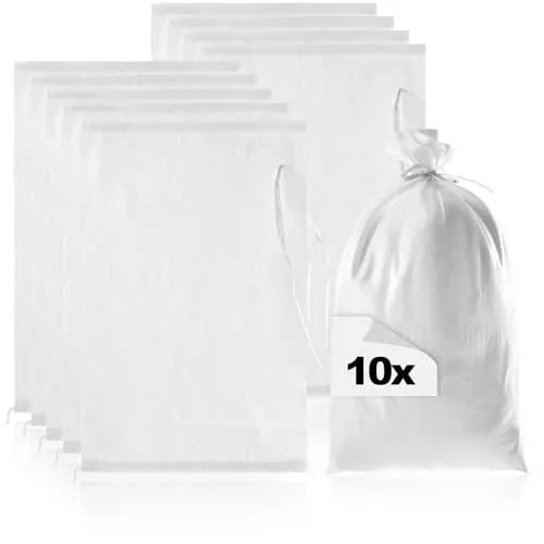 COM-FOUR® 10x Sandsack bis 20kg, Premium PP Sack mit Befestigungsband | extrem robuster Gewebesack mit Schnürband