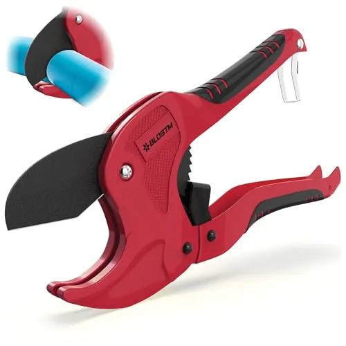 BLOSTM Kunststoff-Rohrschneider (Rot) | robuste Ratschen-Rohrschneider mit 42 mm Außendurchmesser Schnittkapazität für PVC-PEX-PPR-Kunststoffrohre