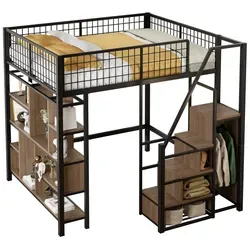 Okwish Hochbett Schwarz 140x200 cm – Platzsparendes Kinderbett mit Stauraum - Modernes Hochbett für Kinder- und Jugendzimmer, ideal zur Raumnutzung. Der erhöhte Schlafbereich und der Stauraum darunter bieten vielseitige Nutzungsmöglichkeiten. Hergestellt aus robustem Metall für Stabilität und Langlebigkeit.