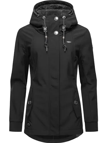 Ragwear Damen Softshelljacke Monadde - Wasserabweisende Übergangsjacke mit Kapuze - Funktionsjacke für Damen, atmungsaktiv und elastisch, ideal für wechselhaftes Wetter, mit kuscheligem Fleece gefüttert und verstellbarer Kapuze für zusätzlichen Komfort.