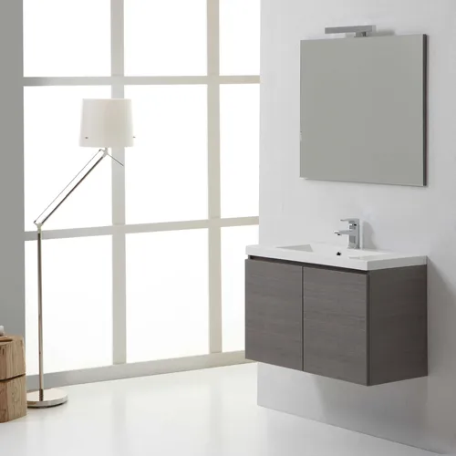 Badezimmermöbel-Set 80 cm mit Türen und Mineralguss-Waschtisch | Manhattan
