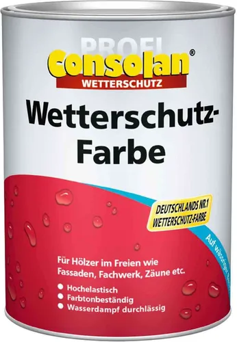 Consolan Profi Wetterschutzfarbe Grün 2,5L Pro - Hochwertige Wetterschutzfarbe in Grün, ideal für langlebigen Schutz von Holzflächen im Außenbereich. Perfekt für Gärten und Terrassen.