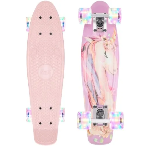 KMX Klassisches Mini Cruiser Skateboard, Rosa Einhorn 22 Zoll