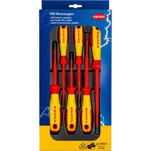 Knipex VDE Schraubendreher-Set 6teilig - VDE Schraubendreher-Set mit 6 Kreuzschlitz-Varianten, ideal für sicheres Arbeiten an elektrischen Anlagen dank isolierter Griffe und attraktiver Verkaufsverpackung.