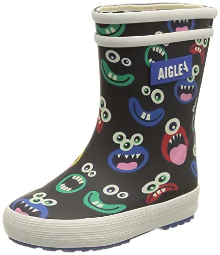 Aigle Unisex Baby FLAC PLAY2 Gummistiefel MONSTRES, 23 EU - Baby Stiefel für Jungen, wasserdicht und mit lustigem Cartoon-Design – perfekt für regnerische Tage und besondere Anlässe.