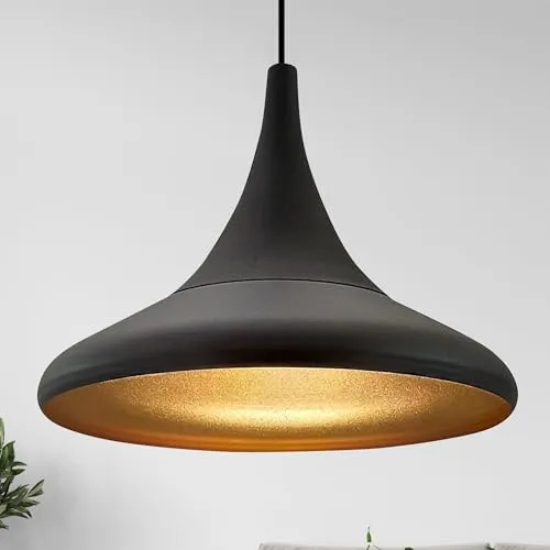 bamyum Hängelampe Paladin Schwarz Gold Ø35cm - Industrielle Pendelleuchte aus Metall, ideal für Esstisch und Wohnzimmer, mit dimmbarer E27 Fassung für individuelle Lichtstärke.
