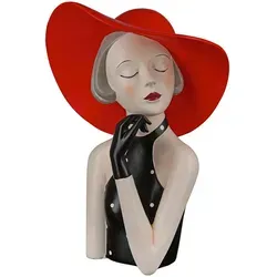 GILDE Deko Skulptur Figur Lady mit rotem Hut - Sammlerfigur in handbemalter Ausführung, Höhe 27 cm, ideal als stilvolle Dekoration für das Wohnzimmer oder als besonderes Geschenk für jeden Anlass.