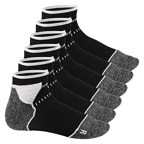 Footstar Damen & Herren Funktions Sport Socken (6 Paar), Gepolsterte Laufsocken - Schwarz-Weiss 43-46