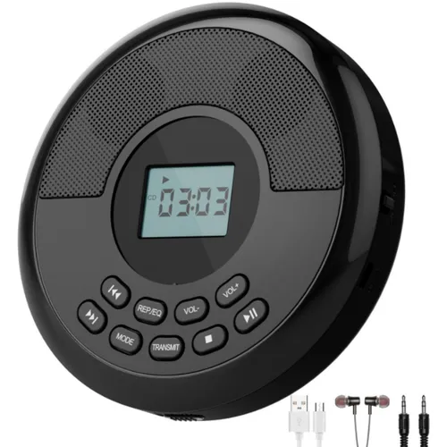 AIORBER Tragbarer Bluetooth CD-Player mit Stereo-Lautsprecher, Anti-Schock CD-Player, mit LCD-Display, für den Einsatz beim Spaziergang, auf Reisen