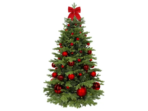 Geschmückter künstlicher Weihnachtsbaum mit 73 Ornamenten RED CHRISTMAS II 180 cm Baum mit Ständer und Weihnachtsornamenten