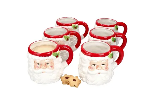 MamboCat Becher, Steingut – Weihnachtsmann Design - Thermobehälter mit 6 stilvollen Kaffeebechern im Weihnachtsmann-Design. Perfekt für festliche Anlässe und ideal für heiße Getränke wie Glühwein oder Kaffee.
