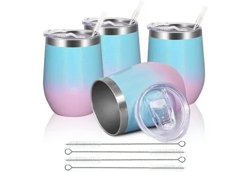 Edelstahl Weinbecher Set mit Deckel Farbverlauf Blau-Rosa – 4 Stück - Entdecke das Edelstahl Weinbecher Set in Blau-Rosa! Mit doppelwandiger Isolierung, auslaufsicherem Deckel und 12oz Fassungsvermögen ideal für alle Getränke. Perfekt für Zuhause, Büro oder unterwegs.
